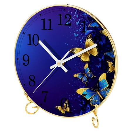 Wall Clock, Desk Clock, Round Clock, Personalized Gift for Mom, Clock for Bedroom, Living Room, Mother's Day Gifts, Birthday Gift, Butterfly Purple Golden Art Vintage