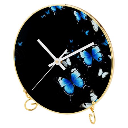 Wall Clock, Desk Clock, Round Clock, Personalized Gift for Mom, Clock for Bedroom, Living Room, Mother's Day Gifts, Birthday Gift, Butterfly Blue Silver Art Vintage