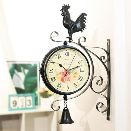 Wall Clock Double Sided Garden Train Station Clock Vintage que Look Wall Mounted Black