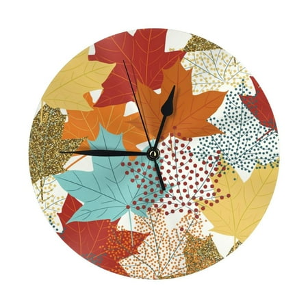 Wall Clock, Fall Maple Leaves Wall Clocks Battery Operated Silent Kitchen Office Wall Clock Decorative, Wall Clock for Living Room School Classroom Bedroom Home Decor