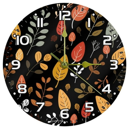 Wall Clock For Bedroom Round Silent Clock 9.85 in,Floral Maple Leaf Nuts