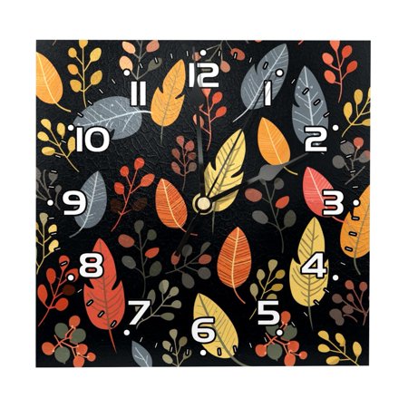 Wall Clock For Bedroom Square Silent Clock 7.87 in,Floral Maple Leaf Nuts