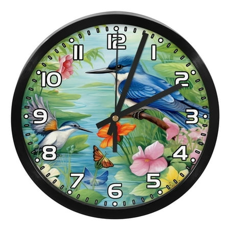 Wall Clock For Kitchen Wall Decor Round Silent Clock 9.8 in,Birds Flowers Garden River