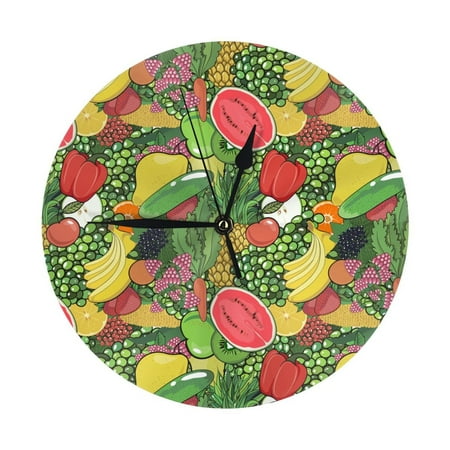 Wall Clock, Fruits Vegetables And Berries Wall Clocks Battery Operated Silent Kitchen Office Wall Clock Decorative, Wall Clock for Living Room School Classroom Bedroom Home Decor