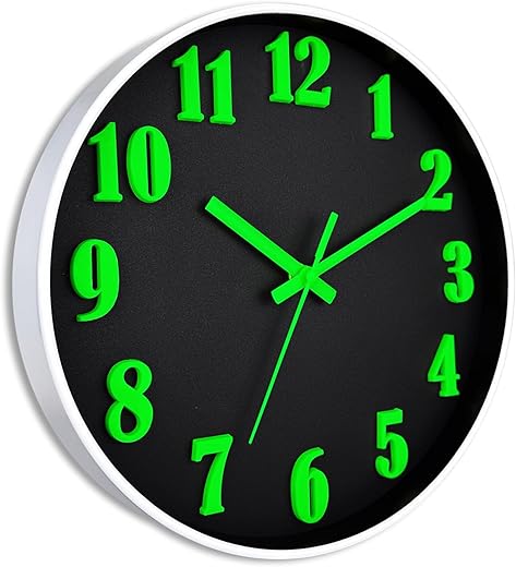 Wall Clock, Glow in Dark Wall Clock,12 Inch Wall Clock Battery Operated, 3D Numbers Night Light Wall Clock, Silent Non-Ticking Wall Clocks for Living Room Kitchen Office Bedroom