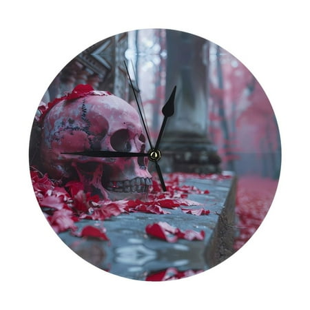 Wall Clock, Gothic Red Skull Cemetery Wall Clocks Battery Operated Silent Kitchen Office Wall Clock Decorative, Wall Clock for Living Room School Classroom Bedroom Home Decor