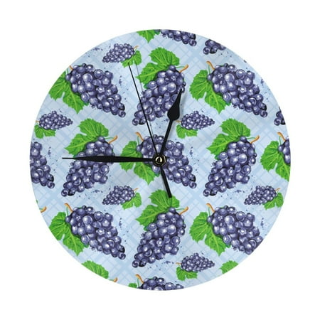 Wall Clock, Grape Print blue Wall Clocks Battery Operated Silent Kitchen Office Wall Clock Decorative, Wall Clock for Living Room School Classroom Bedroom Home Decor