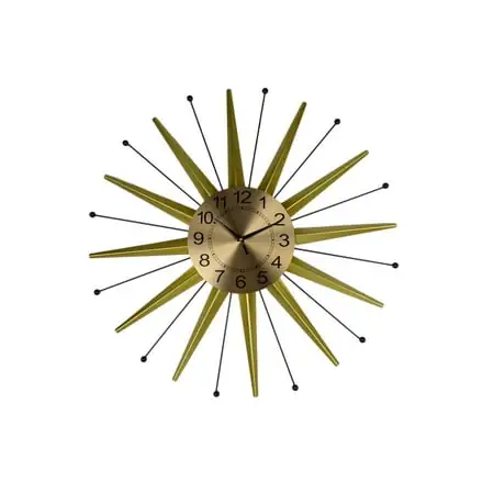 Wall Clock in Decorative Openwork Metal Sunburst Rods and Acrylic Crystals