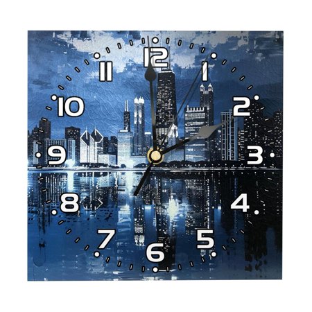 Wall Clock Modern Clocks Battery Operated Square Silent Clock 7.87 in City River Landscape Night