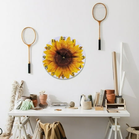 Wall Clock Modern Kitchen Wall Decor Extra Large Digital Wall Clock Wooden Sunflower Wall Clock Round Battery Operated Clock Hanging Clock