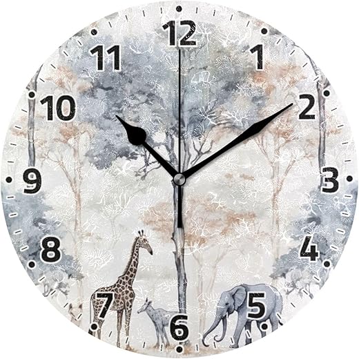 Wall Clock Non Ticking 10 Inch - Safari Animals Battery Operated Quartz Silent Round Clock for Home/Office/Kitchen/Classroom