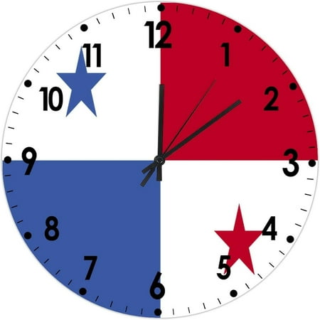 Wall Clock Panama Flag Round Clock 10 Inch, Silent Non-Ticking Clock, Battery Operated Accurate Pvc Wall Clock Decorations For Farmhouse Home Office, Made In Usa