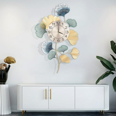 Wall Clock Quartz Clock Silent Wall Clock Large Clock Ginkgo Leave Shape Bedroom Modern Wall Clock Giant Colorful Quartz Clock Ginkgo Leave Shape Silent Clock Metal Decorative Wrought Iron Clock