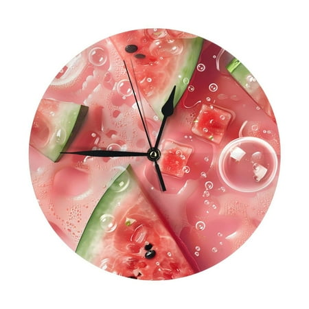 Wall Clock, Refreshing Watermelon Slices Wall Clocks Battery Operated Silent Kitchen Office Wall Clock Decorative, Wall Clock for Living Room School Classroom Bedroom Home Decor