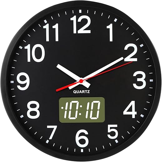 Wall Clocks Battery Operated,12'' Silent Wall Clock,Analog and Digital,LED/LCD Digits Display