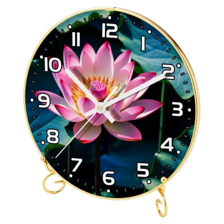 Wall Clocks Battery Operated Modern Clocks Round Silent Clock 9.4 in Lotus Pond Flower Blooming