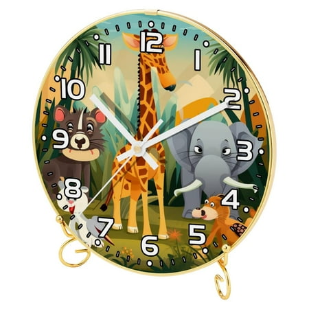 Wall Clocks Battery Operated Modern Clocks Round Silent Clock 9.4 in Zoo Cartoon Forest Animals