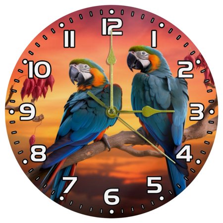 Wall Clocks Battery Operated Modern Clocks Round Silent Clock 9.85 in African Grassland Sunset Parrot