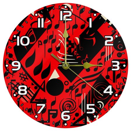 Wall Clocks Battery Operated Modern Clocks Round Silent Clock 9.85 in Black and Red Notes