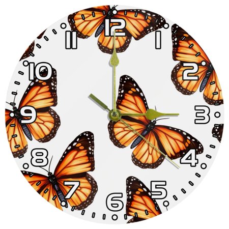 Wall Clocks Battery Operated Modern Clocks Round Silent Clock 9.85 in Brown Butterfly