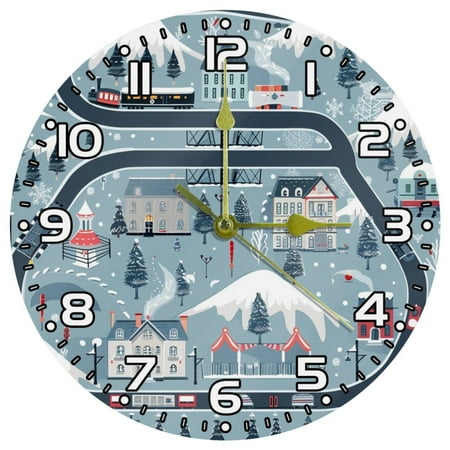 Wall Clocks Battery Operated Modern Clocks Round Silent Clock 9.85 in Cartoon Train Railway Game Mat