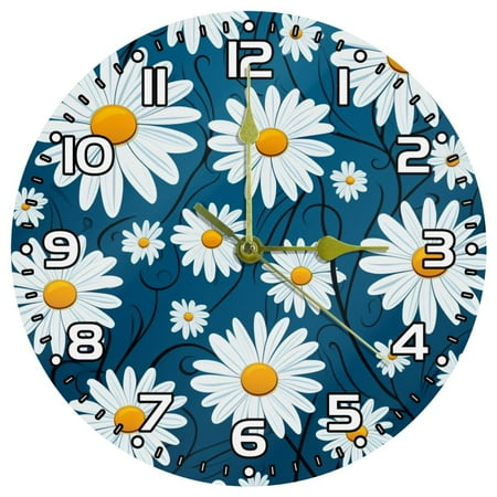 Wall Clocks Battery Operated Modern Clocks Round Silent Clock 9.85 in Flower Floral Daisy