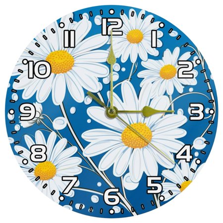 Wall Clocks Battery Operated Modern Clocks Round Silent Clock 9.85 in Flower Floral Daisy