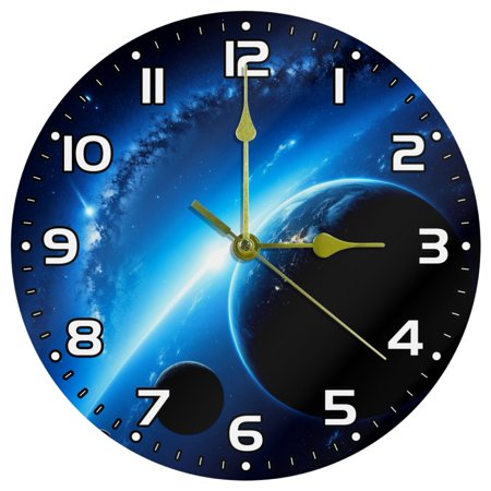 Wall Clocks Battery Operated Modern Clocks Round Silent Clock 9.85 in Galaxy Planets Space Universe