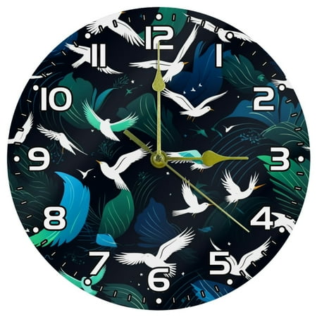 Wall Clocks Battery Operated Modern Clocks Round Silent Clock 9.85 in Line Bird Fan Cranes