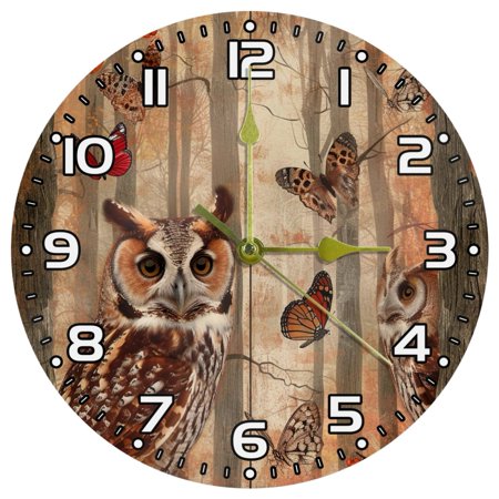 Wall Clocks Battery Operated Modern Clocks Round Silent Clock 9.85 in Vintage Forest Owl Butterfly