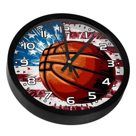 Wall Clocks Battery Operated Modern Clocks Round Silent Clock 9.8 in Basketball Usa Flag Pattern