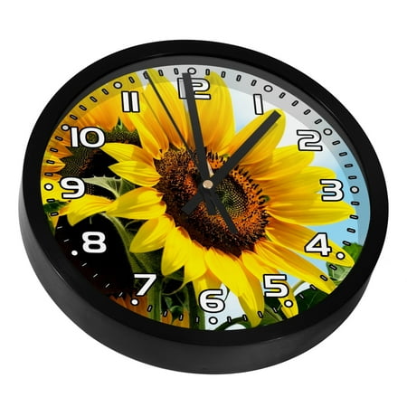 Wall Clocks Battery Operated Modern Clocks Round Silent Clock 9.8 in Sunflower Plant Flower