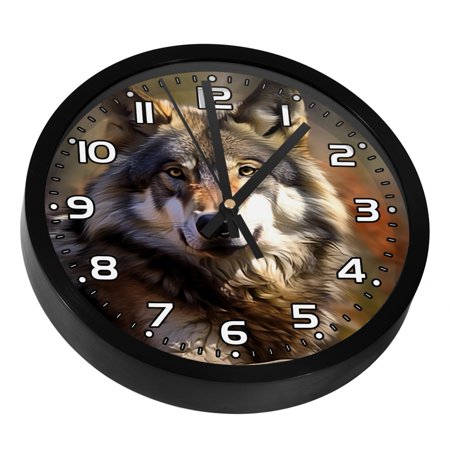 Wall Clocks Battery Operated Modern Clocks Round Silent Clock 9.8 in Animal Portrait Wolf