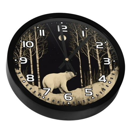 Wall Clocks Battery Operated Modern Clocks Round Silent Clock 9.8 in Bear Moon Forest Tree