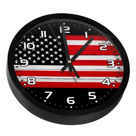 Wall Clocks Battery Operated Modern Clocks Round Silent Clock 9.8 in Black Red Line Flag in the United States