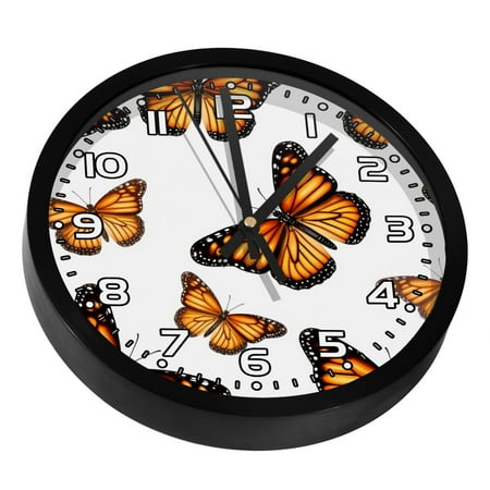 Wall Clocks Battery Operated Modern Clocks Round Silent Clock 9.8 in Brown Butterfly