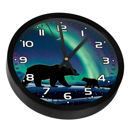 Wall Clocks Battery Operated Modern Clocks Round Silent Clock 9.8 in Polar Bear Northern Lights