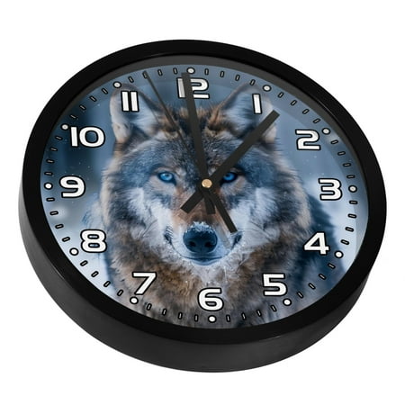 Wall Clocks Battery Operated Modern Clocks Round Silent Clock 9.8 in Wolf Moon in Winter Forest