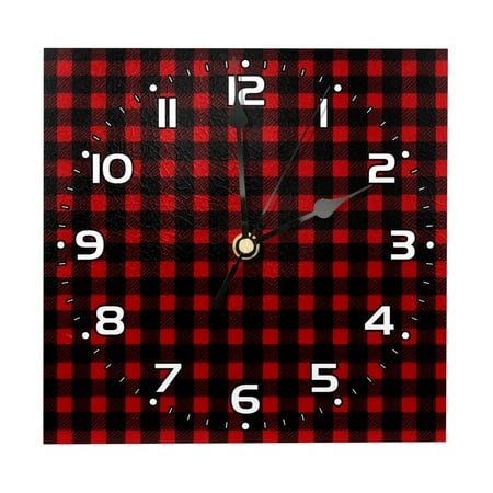 Wall Clocks Battery Operated Modern Clocks Square Silent Clock 7.87 in Traditional Black Red Plaid