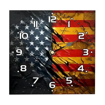 Wall Clocks Battery Operated Modern Clocks Square Silent Clock 7.87 in American and German Flags