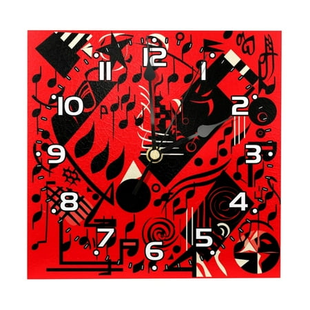 Wall Clocks Battery Operated Modern Clocks Square Silent Clock 7.87 in Black and Red Notes