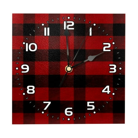 Wall Clocks Battery Operated Modern Clocks Square Silent Clock 7.87 in Black Red Stripe Plaid