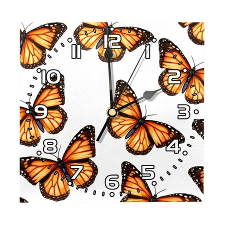 Wall Clocks Battery Operated Modern Clocks Square Silent Clock 7.87 in Brown Butterfly