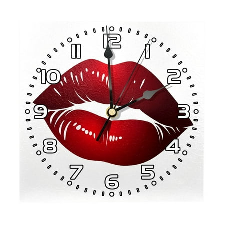 Wall Clocks Battery Operated Modern Clocks Square Silent Clock 7.87 in Modern Red Lipstick