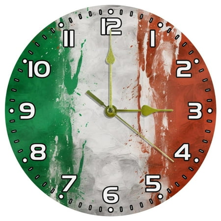 Wall Clocks Battery Operated Round Silent Clock 9.85 in,Abstract Italy Flag Watercolor