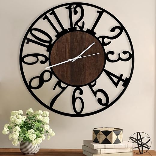 Wall Clocks for Living Room Decor,24 inches Large Wall Clocks,Silent,Non Ticking,Battery Operated Modern Big Black Metal Wall Clock for Bedroom,Kitchen,Office,Home,Farmhouse Wall Decor