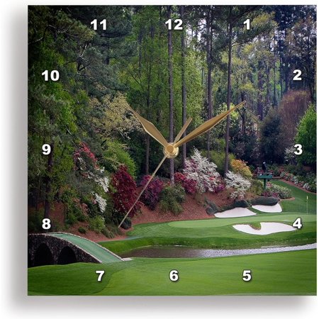 Wall Clock Silent - 13 inch - Augustas Amen Corner Golf Course - Golfers on Bridge - Landscape