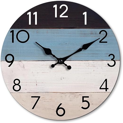 Wall Clock Silent Non-Ticking Beach Style Clocks Battery Operated Coastal Blue Country Retro Rustic Decorative for Pool Kitchen Bathroom Bedroom Home (8 Inch)