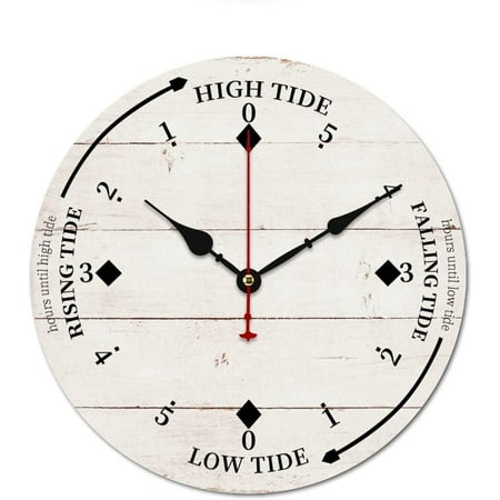 Wall Clock Silent Non-Ticking, Beach White Tide Rustic Vintage Country Retro Wall Clocks Round House Wall Clocks Decor For Office Kitchen Beach House Laundry Room, Battery Operated (12In)