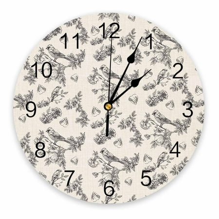 Wall Clock Silent Non-Ticking Home Decor, Bird Pine Cones Plant Beige Vintage 14 Inch Number Dial Face Battery Operated Sweep Movement Wall Clock for Kitchen, Bedroom, Living Room